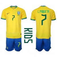 Brasilien Lucas Paqueta #7 Fußballbekleidung Heimtrikot Kinder WM 2022 Kurzarm (+ kurze hosen)